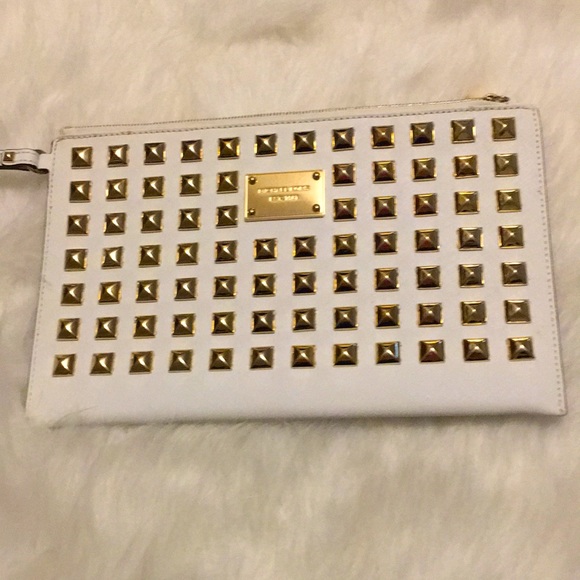 Michael Kors extra large XL wristlet clutch gold studs studded pyramid studs MK - Picture 2 of 15